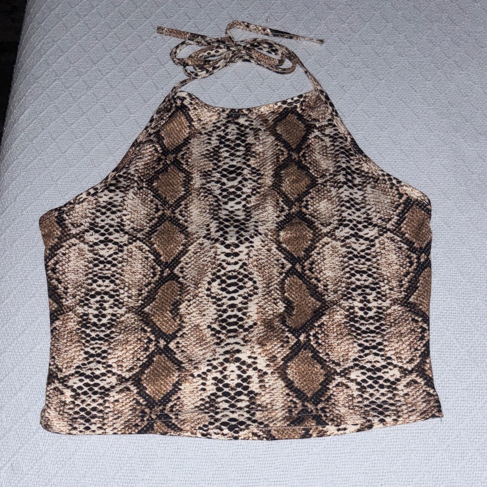 SHEIN Brown Snake Print Crop Top